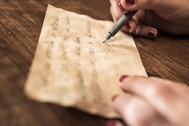 A close-up shot of a worn notebook filled with handwritten lyrics and chord progressions. The notebook is open to a page with visible cross-outs, edits, and annotations, revealing the iterative process of songwriting. A pen rests on the page, suggesting a moment of intense creative focus.