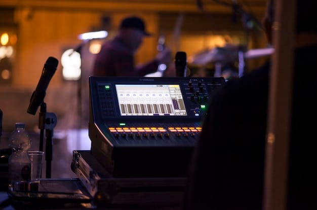 An AI-powered synthesizer on stage, surrounded by musicians, showcasing the seamless integration of artificial intelligence into live music performance.
