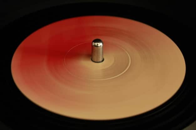 A close-up of a vinyl record spinning on a turntable, capturing the warm and nostalgic feeling associated with classic rock music. The needle is gently resting on the record, suggesting a moment of pure musical enjoyment.