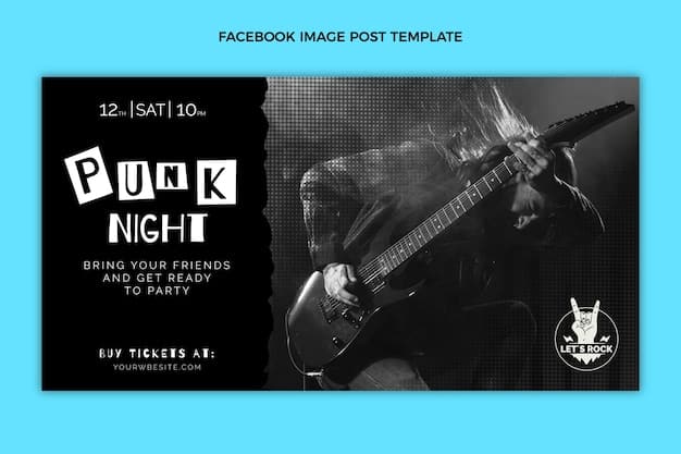 A screenshot of a rock band's Facebook page showing a promoted post for their upcoming concert. The post includes a visually appealing event flyer, ticket purchase links, and a call-to-action for fans to RSVP and share the event with their friends.