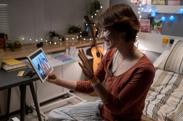 An A&R executive looking intently at a tablet displaying TikTok analytics and trending rock music videos, with headphones on, in a modern record label office.